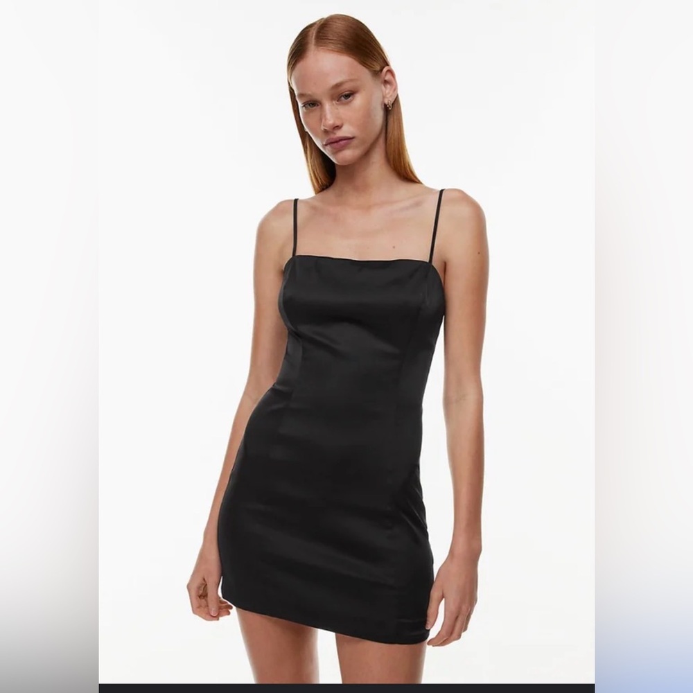 Aritzia Black Satin Mini Slip Dress
